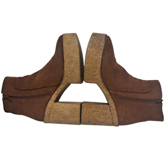 Vintage Zara Y2K Boho Chunky Platform Suede Block Heel Ankle Boots Size 39 Brown - Picture 9 of 16